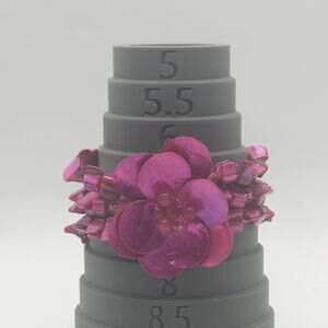 Magenta Dyed Shell Flower Wide Stretch Cuff Bracelet Multi Strand Boho Statement